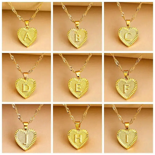 Initial Letter Heart Pendant Necklace AylulJewelry